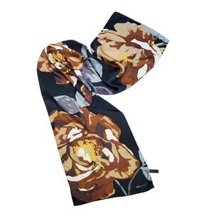 Anne Klein Silk Scarf Large Floral Print Black Brown Beige Women Accessories